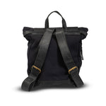Black backpack with straps on a white background