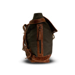 Brown leather backpack on a white background