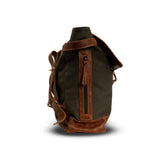 Brown leather backpack on a white background