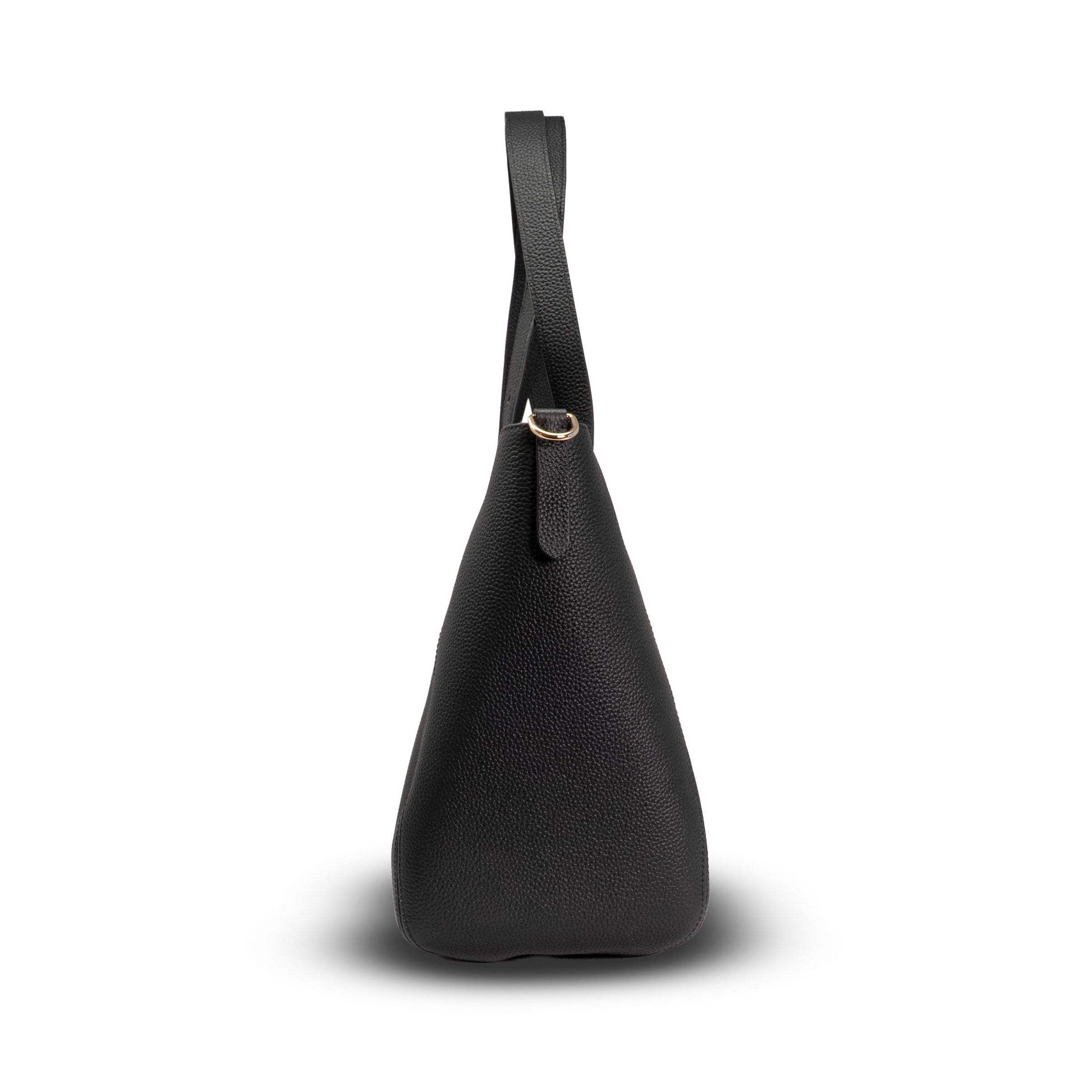 Black handbag on a white background