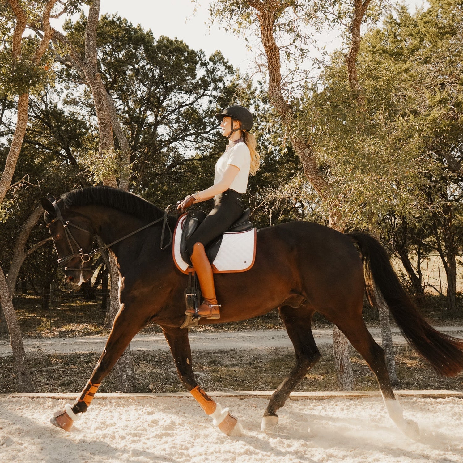 ThinLine X 16C Dressage Pad, White & Cognac