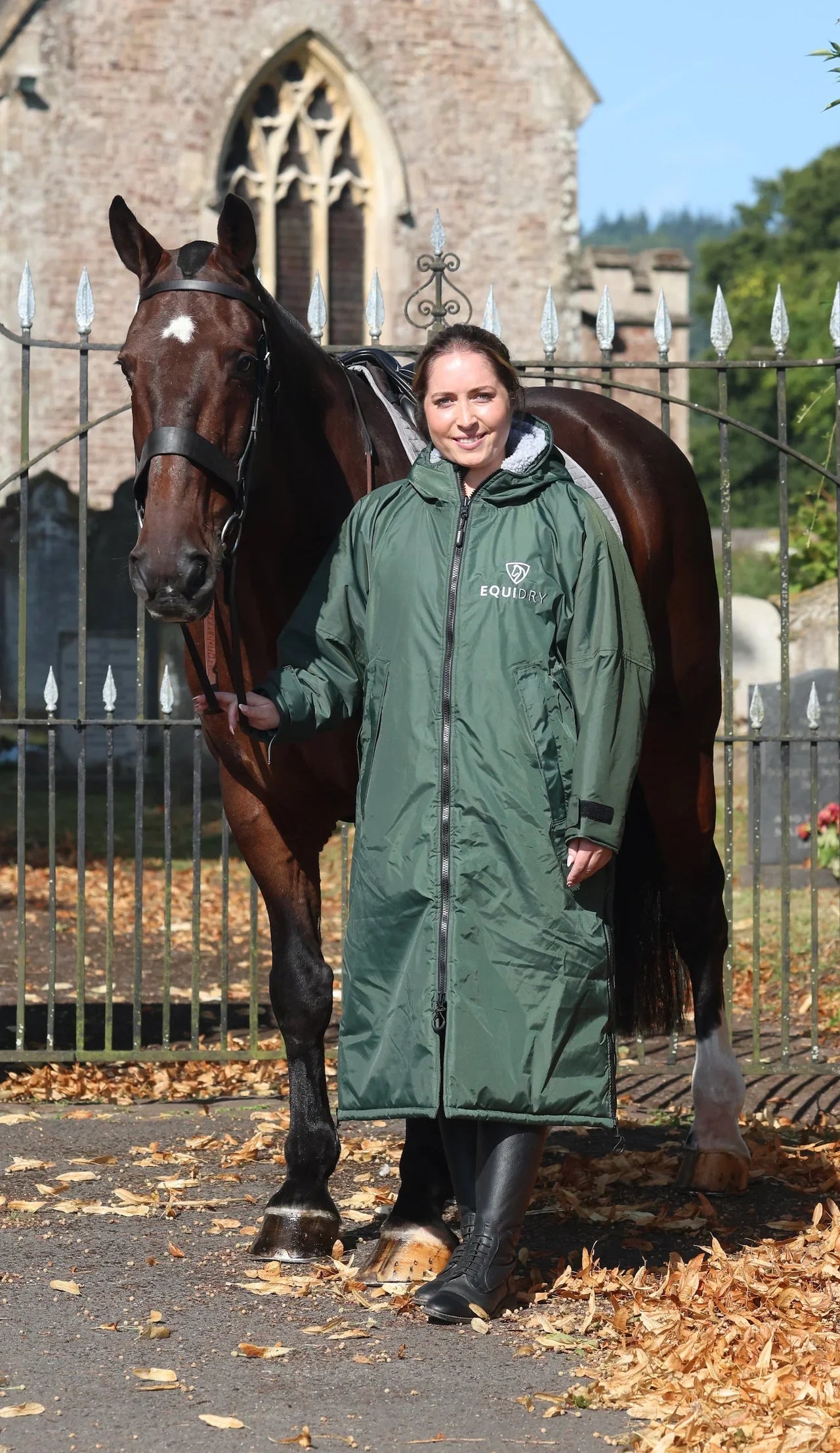 EquiDry Original Thick Fleece Coat - Black Forest Green & Grey