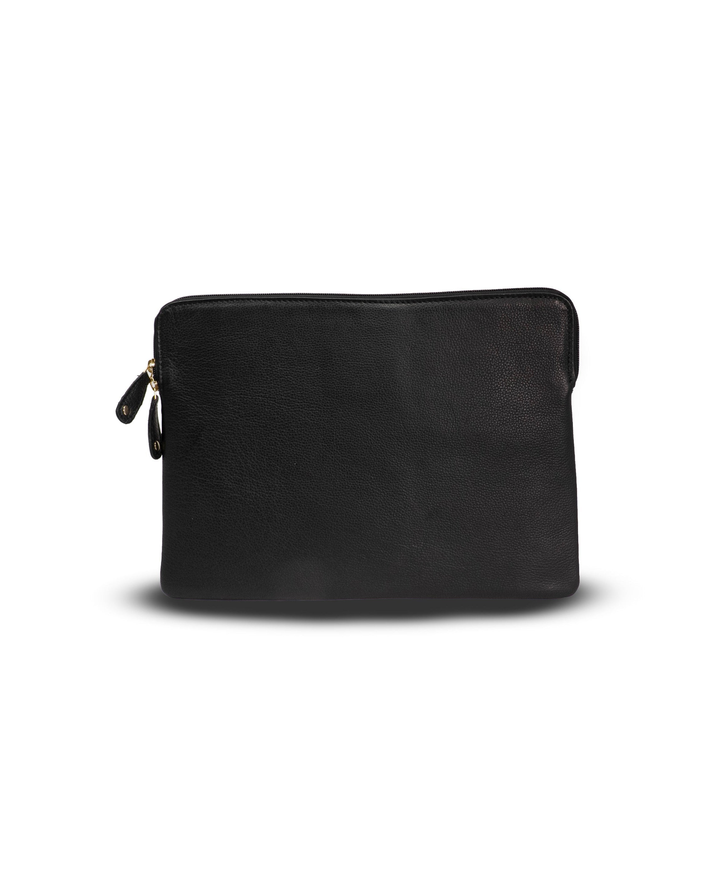 Black leather pouch on a white background