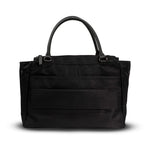 Black handbag on a white background