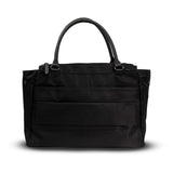 Black handbag on a white background