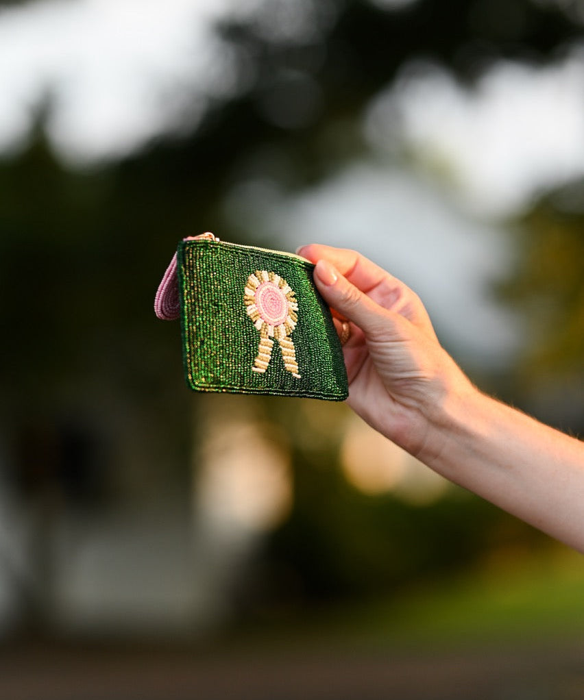 Green Ribbon Small Beaded Pouch