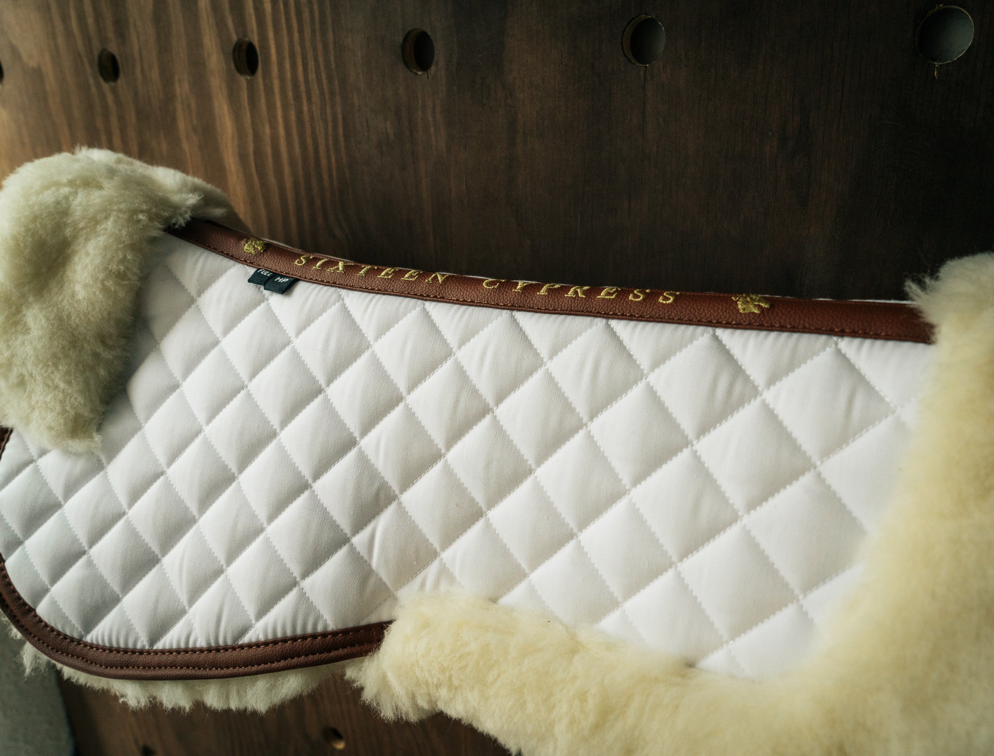 Merino Wool Fleece Half Pad, White & Cognac