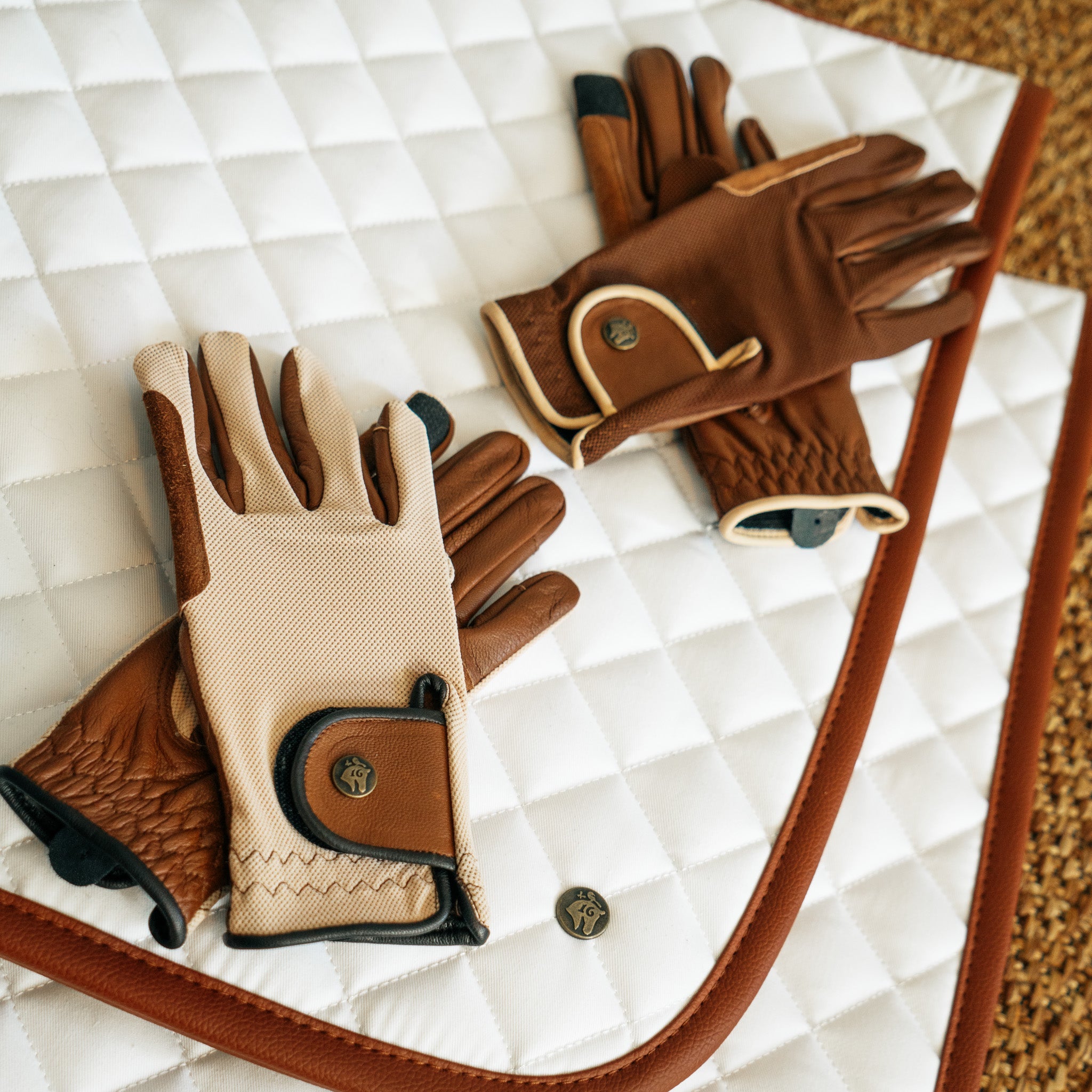 Classic Riding Gloves, Oat & Cognac