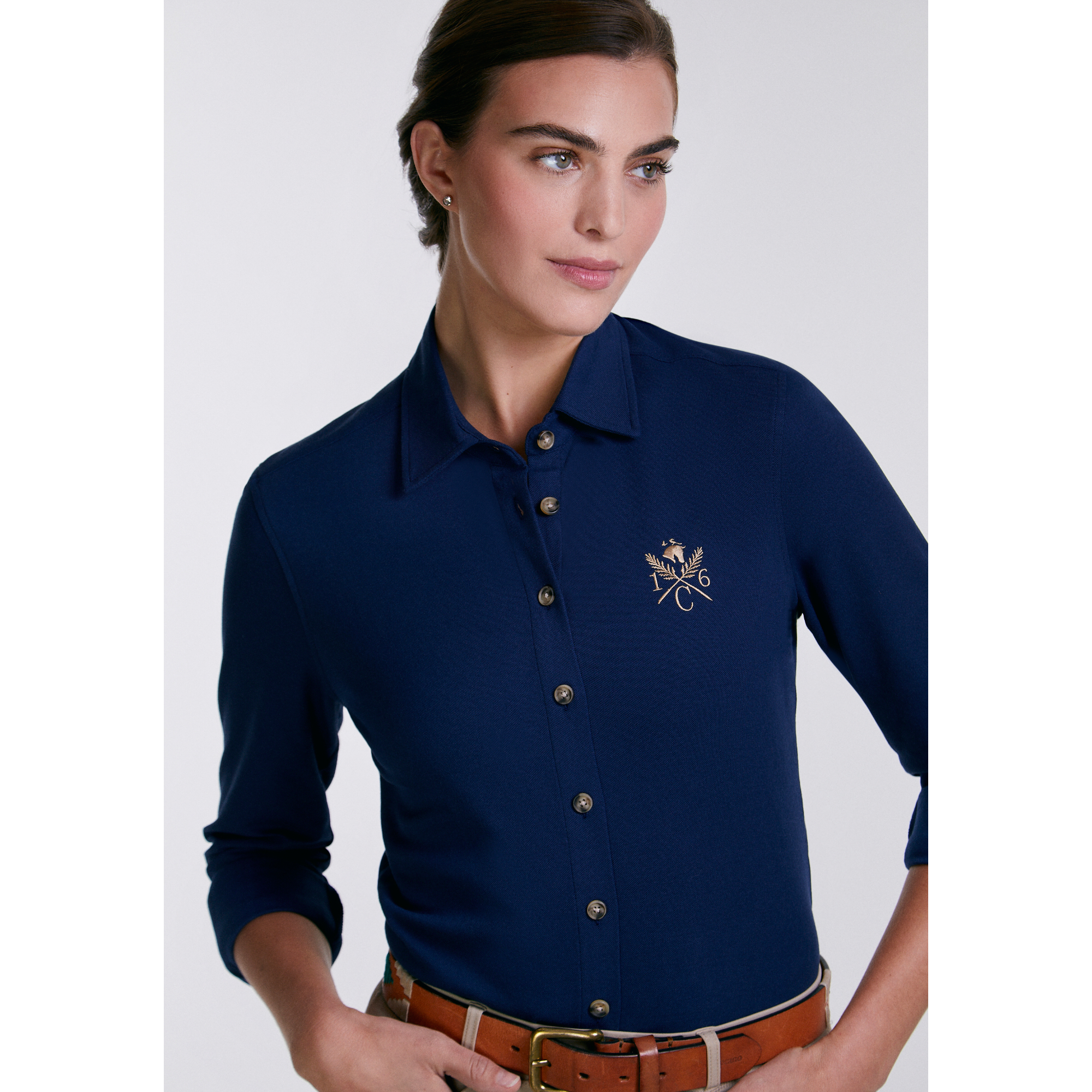 Sport Piqué Button Down Shirt - Navy