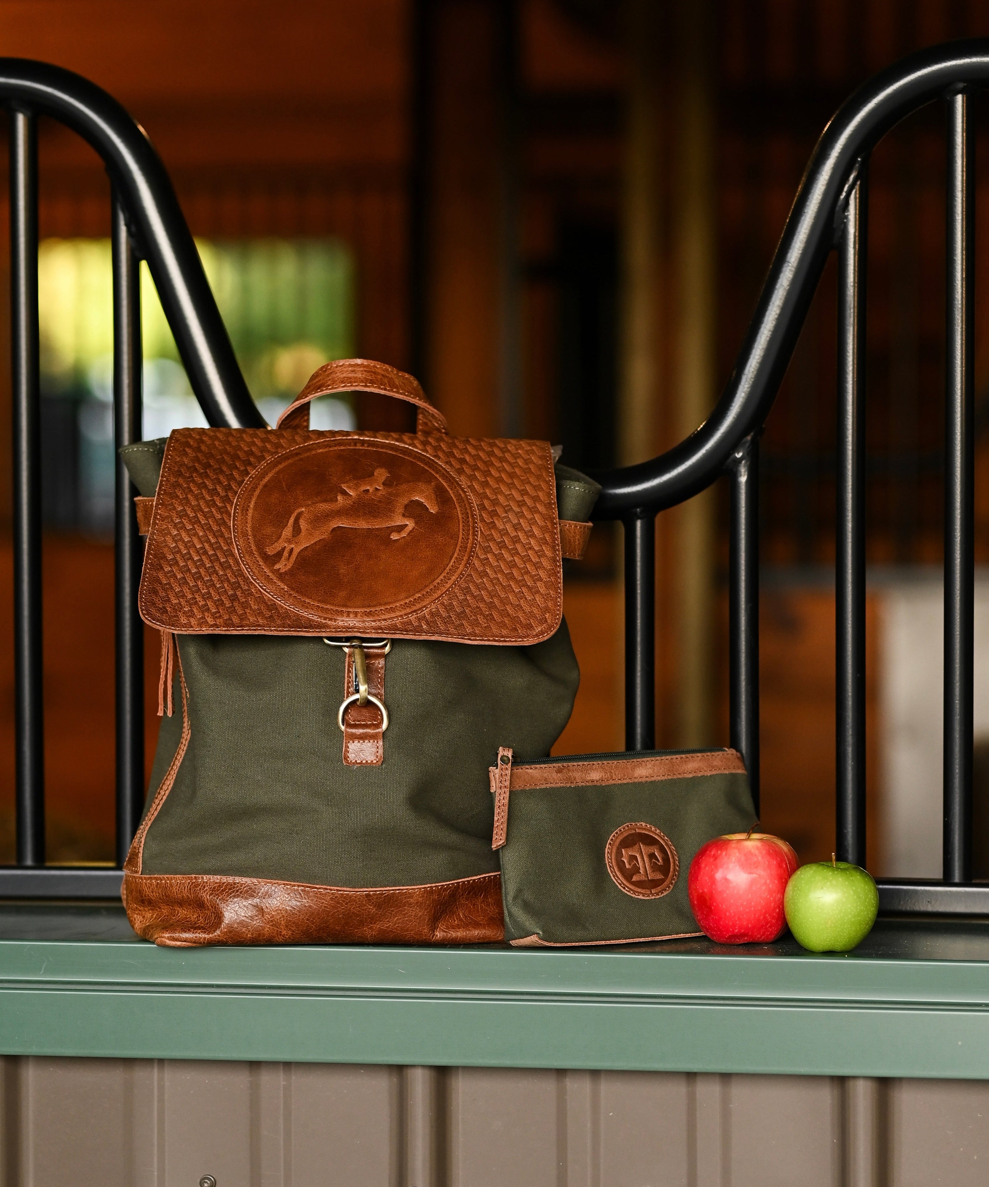 Tucker Tweed Equestrian Apparel & Accessories Olive Canvas Barn Makeup Pouch