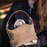 Tucker Tweed Equestrian Leather Handbags Bethany Bit Bag Suede- Limited Edition Milk Chocolate