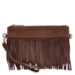 Tucker Tweed Equestrian Leather Handbags Wellington Wristlet Dark Chocolate Fringe LIMITED EDITION