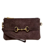 Tucker Tweed Equestrian Leather Handbags Wellington Wristlet Espresso Suede Edition