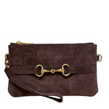 Tucker Tweed Equestrian Leather Handbags Wellington Wristlet Espresso Suede Edition