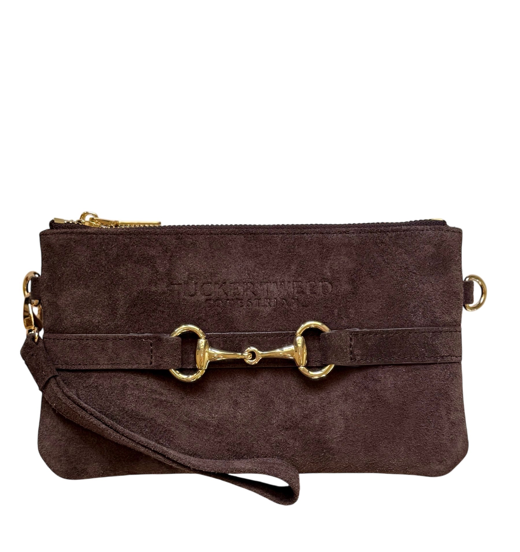 Tucker Tweed Equestrian Leather Handbags Wellington Wristlet Espresso Suede Edition