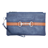 Tucker Tweed Leather Handbags Navy/Chestnut The Wellington Wristlet