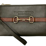 Tucker Tweed Leather Handbags Olive/Saddle Brown The Wellington Wristlet