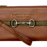 Tucker Tweed Leather Handbags Saddle Brown/Olive The Wellington Wristlet
