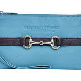 Tucker Tweed Leather Handbags Sky Blue/Dark Chocolate The Wellington Wristlet